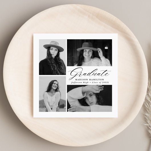 黒エレガント文字4写真卒業 スタンダードカクテルナプキン