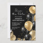 黒エレガント文字50誕生日 招待状 (正面)