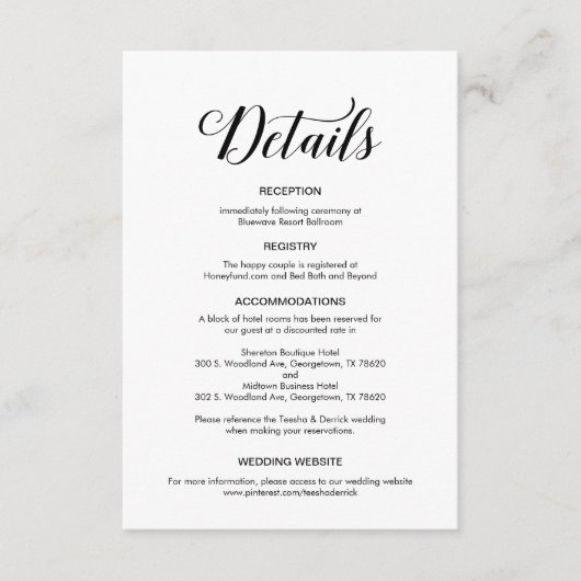 黒エレガント文字、の結婚詳細情報 エンクロージャーカード (正面)