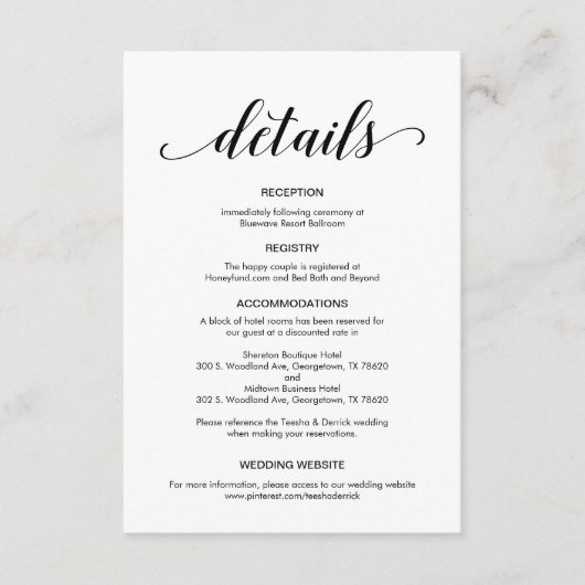 黒エレガント文字、の結婚詳細情報 エンクロージャーカード (正面)