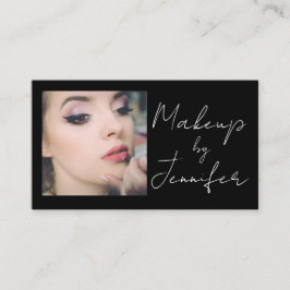 黒エレガント文字QRコード写真メイクアップ 名刺