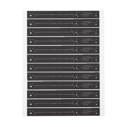 黒エレガント星の周回住所 シール ラップアラウンドラベル (シート)