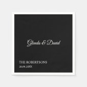 黒エレガント書パーソナライズされた結婚の スタンダードカクテルナプキン (正面)