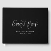 黒エレガント書モダン文字結婚の ゲストブック (正面)