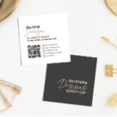 黒エレガント書モダン文字QRコード スクエア名刺