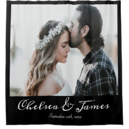 黒エレガント書写真パーソナライズされた シャワーカーテン