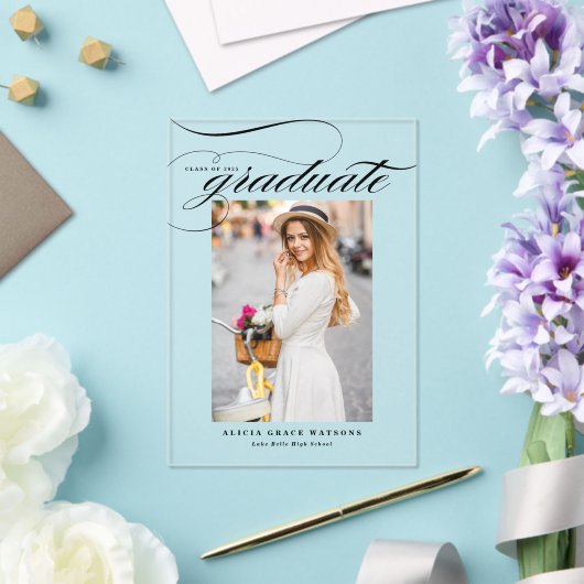 黒エレガント書写真卒業 アクリル招待状 (インサイチュ (ウェディング))