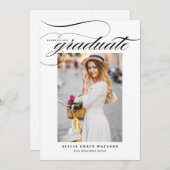 黒エレガント書写真卒業 招待状 (正面/裏面)