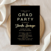 黒エレガント書卒業パーティー金ゴールド 箔招待状