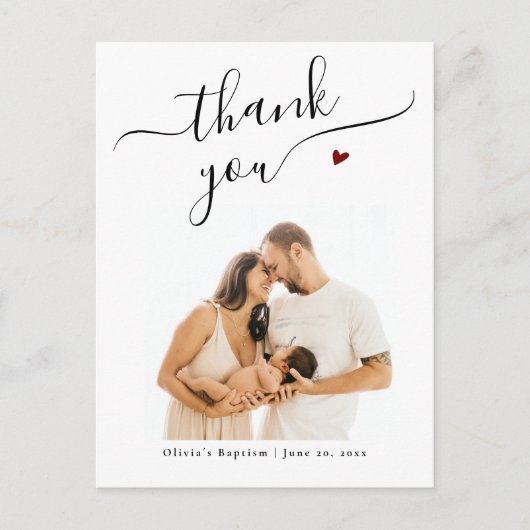 黒エレガント書洗礼写真感謝 ポストカード (正面)