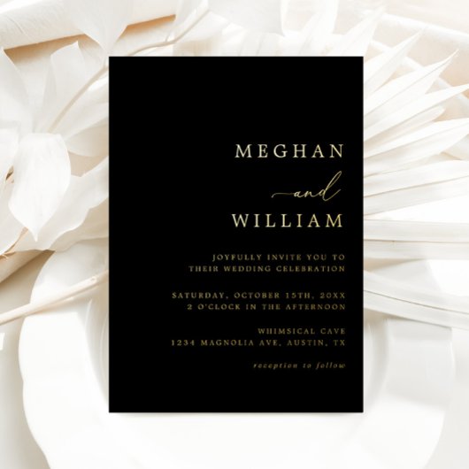 黒エレガント書結婚の金ゴールド 箔招待状