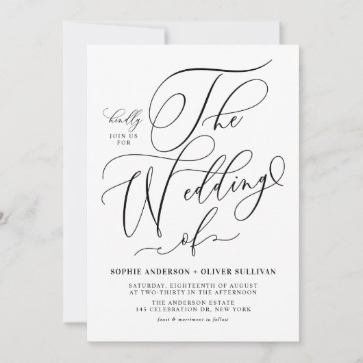 黒エレガント書結婚道 招待状 (正面)