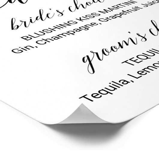 黒エレガント書署名ドリンクの看板 ポスター (角)