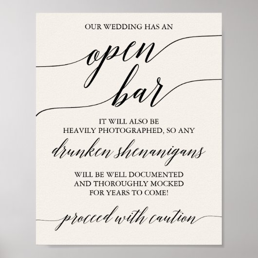 黒エレガント書道クリーム警告オープンバー ポスター (正面)