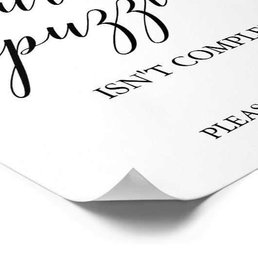 黒エレガント書道パズルゲストブックサイン ポスター (角)