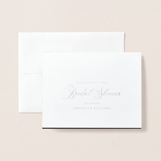 黒エレガント書道ブライダルシャワー銀 箔カード (封筒付き正面)