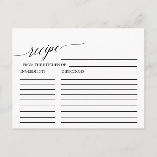 黒エレガント書道ブライダルレシピカード ポストカード (正面)
