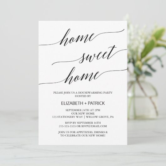 黒エレガント書道引っ越し祝いパーティーパーティー 招待状 (スタンド正面)