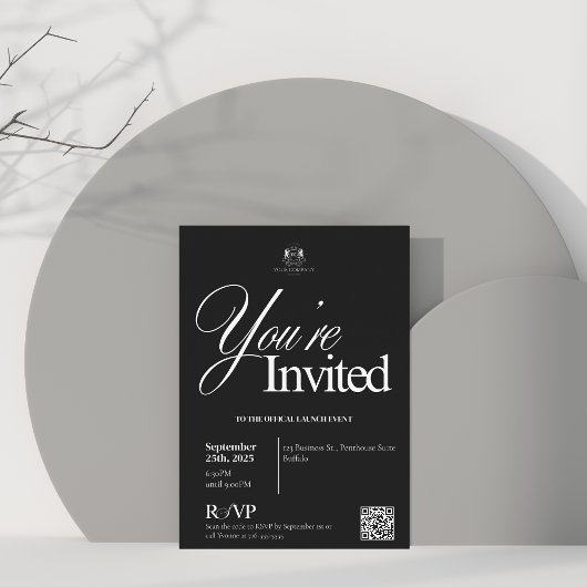 黒エレガント書道QRビジネス営業 招待状