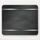 黒エレガント木フェイク材ストライプ銀アクセント マウスパッド (正面)