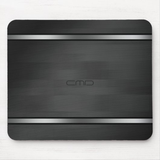 黒エレガント木フェイク材ストライプ銀アクセント マウスパッド (正面)