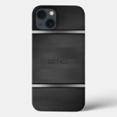 黒エレガント木フェイク材ストライプ銀アクセント Case-Mate iPhoneケース (裏面)