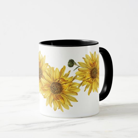 黒エレガント木目とヒマワリのマグカップ マグカップ (正面右)