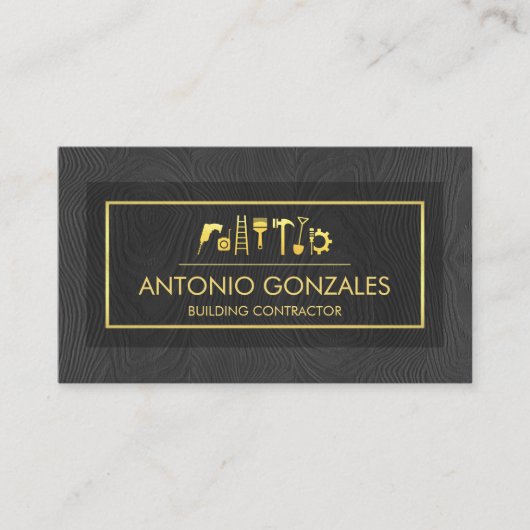 黒エレガント木金ゴールド手作り枠 名刺 (正面)