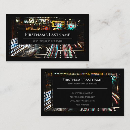 黒エレガント枠のネオンライト 名刺 (正面/裏面)