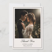 黒エレガント枠の書道写真結婚の サンキューカード (正面)