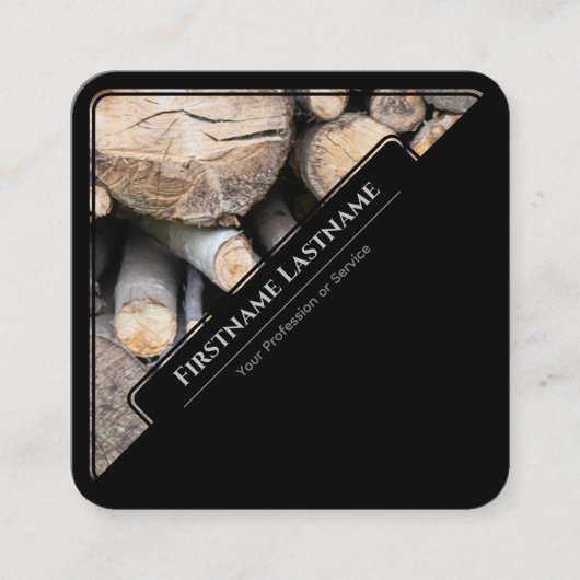 黒エレガント枠の木製スタイルの木材スタック スクエア名刺 (正面)