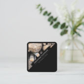 黒エレガント枠の木製スタイルの木材スタック スクエア名刺 (スタンド正面)