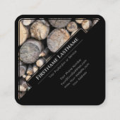 黒エレガント枠の木製スタイルの木材スタック スクエア名刺 (裏面)