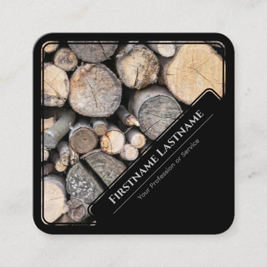 黒エレガント枠の木製スタイルの木材スタック スクエア名刺 (正面)