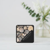 黒エレガント枠の木製スタイルの木材スタック スクエア名刺 (スタンド正面)