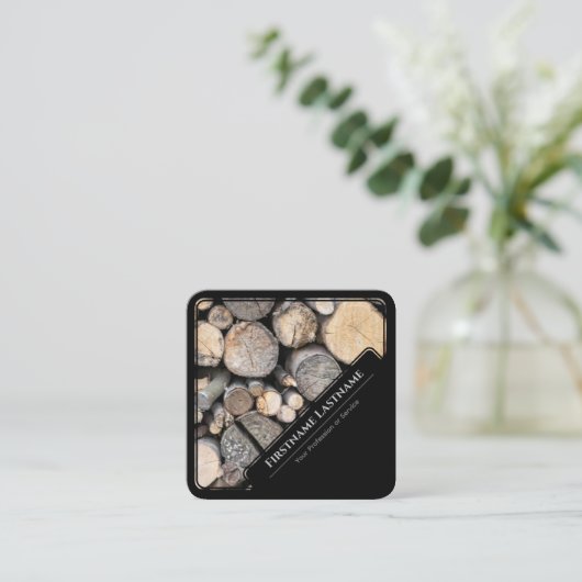 黒エレガント枠の木製スタイルの木材スタック スクエア名刺 (スタンド正面)