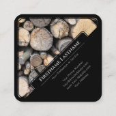 黒エレガント枠の木製スタイルの木材スタック スクエア名刺 (裏面)