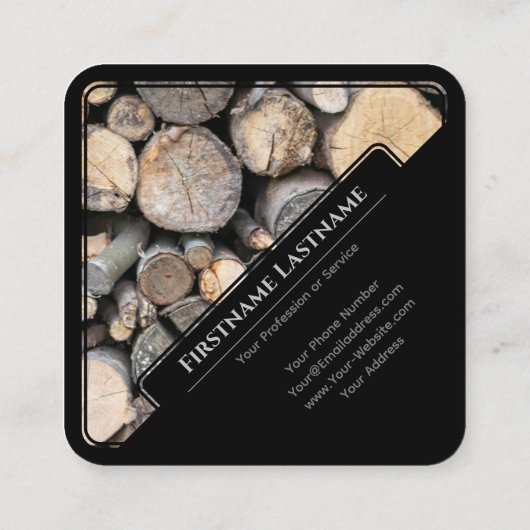 黒エレガント枠の木製スタイルの木材スタック スクエア名刺 (裏面)