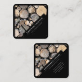 黒エレガント枠の木製スタイルの木材スタック スクエア名刺 (正面/裏面)