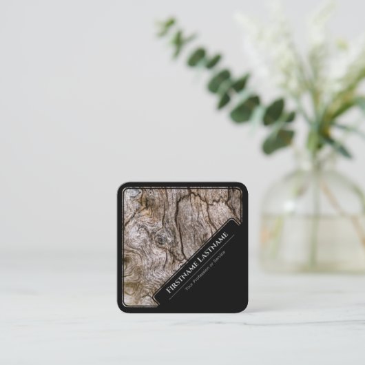 黒エレガント枠の木製スタイル木目 スクエア名刺 (スタンド正面)