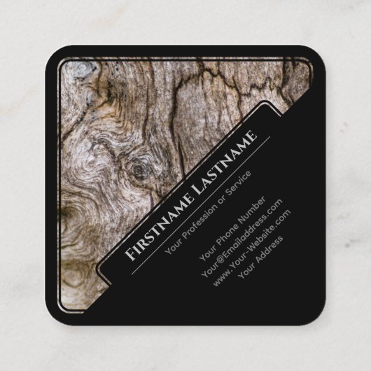 黒エレガント枠の木製スタイル木目 スクエア名刺 (裏面)