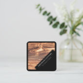 黒エレガント枠の木製スタイル木目 スクエア名刺 (スタンド正面)