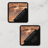 黒エレガント枠の木製スタイル木目 スクエア名刺 (正面/裏面)