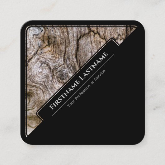 黒エレガント枠の木製スタイル木目 スクエア名刺 (正面)