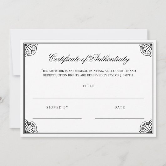 黒エレガント枠のAuthenticity証明書 (正面)