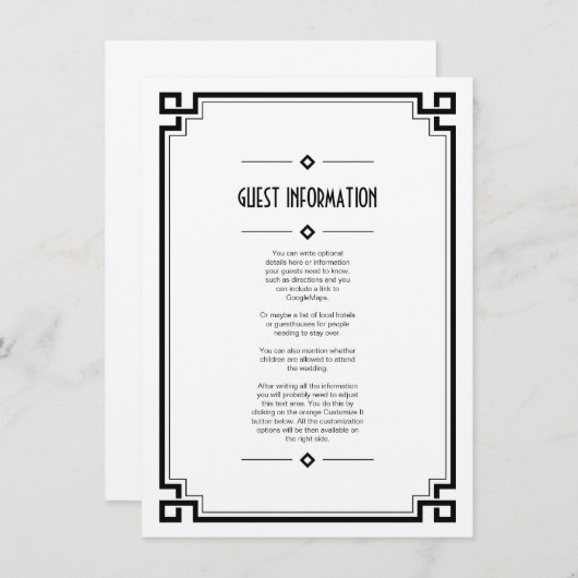 黒エレガント枠アールデコの結婚挿入カード エンクロージャーカード (正面/裏面)