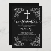 黒エレガント枠クロス確認招待状 招待状 (正面/裏面)