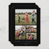 黒エレガント枠4写真ハッピー感謝祭 シーズンカード (正面/裏面)