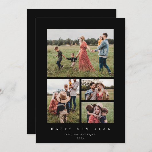 黒エレガント枠4写真新年おめでとう シーズンカード (正面/裏面)