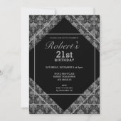 黒エレガント柄21歳の誕生日招待状 招待状 (正面)